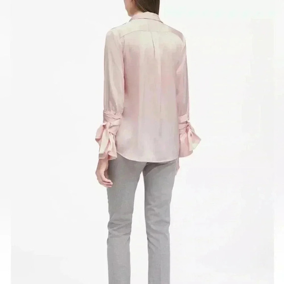 [S] BANANA REPUBLIC Dillon Shirt Pink Button Front Blouse  L/S bell tie sleeves - Picture 2 of 8